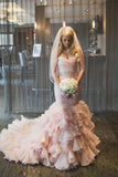 Organza Mermaid Sweetheart Beaded Wedding Dresses With Tiered Train, SW498