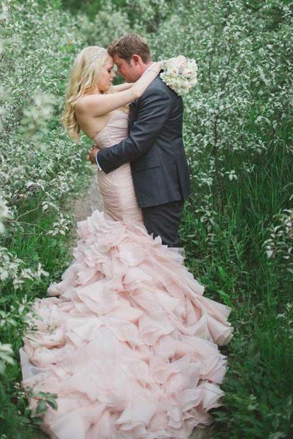 Organza Mermaid Sweetheart Beaded Wedding Dresses With Tiered Train, SW498 | tulle wedding dress | pink wedding dresses | wedding gown | www.simidress.com