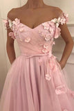 Pink 3D Floral Off-the-Shoulder Long Prom Dresses, Evening Dresses, SP692 | party dresses | long prom dresses | formal dresses | evening dresses | prom gowns | www.simidress.com