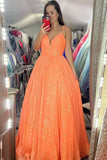 Pink A-line Spaghetti Straps Long Prom Dresses With Pockets, Party Dress, SP962 | orange prom dresses | prom dresses for teens | long formal dresses | simidress.com