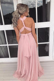 Pink Chiffon A-line Halter Long Bridesmaid Dresses, Wedding Party Dresses, BD123 | long bridesmaid dresses | chiffon bridesmaid dresses | pink bridesmaid dresses | www.simidress.com