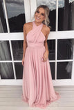 Pink Chiffon A-line Halter Long Bridesmaid Dresses, Wedding Party Dresses, BD123 | budget bridesmaid dresses | a line bridesmaid dresses | wedding guest dresses | www.simidress.com