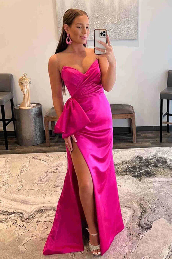 Pink Floor Length Strapless Prom Dresses With Bowknot, Evening Dress, SP875 | simple prom dresses | long formal dresses | new arrival prom dress | simidress.com