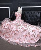 Pink floral prom dresses | tulle prom dresses | evening dresses | simidress.com