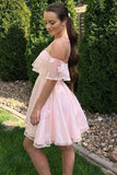 Pink Lace A Line Off the Shoulder Short Prom Dresses, Homecoming Dresses, SH577 | short party dress | graduation dress | school event dress | www.simidress.com