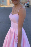 Pink Satin A-line Spaghetti Straps Prom Dresses, Party Dress With Pocket, SP739 | cheap a line pink prom dresses | long formal dresses | evening gown | www.simidress.com