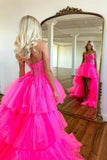Pink Tiered Tulle High Low Sweetheart Neck Long Prom Dress, Party Dress, SP929 | a line prom dress | high low prom dress | prom dresses for teens | simidress.com