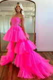Pink Tiered Tulle High Low Sweetheart Neck Long Prom Dress, Party Dress, SP929 | long formal dress | evening dresses | prom dresses long | simidress.com