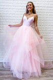 Pink Tulle A-line Spaghetti Straps Prom Dresses With Ruffles, Evening Dresses, SP790 | pink prom dresses | a line prom dress | tulle prom dresses | www.simidress.com