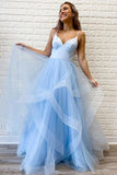 Pink Tulle A-line Spaghetti Straps Prom Dresses With Ruffles, Evening Dresses, SP790 | blue prom dresses | vintage prom dress | cheap prom dresses | www.simidress.com