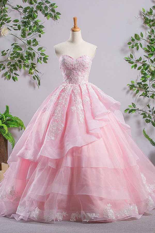 Pink Tulle A-line Sweetheart Lace Appliques Prom Dresses, Evening Gown, SP931 | pink prom dresses | long prom dress | lace prom dresses | simidress.com