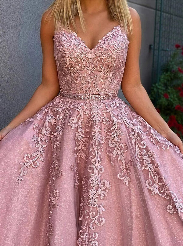 Pink Tulle Lace A-line Two Pieces Prom Dresses, Long Formal Dresses, SP784 | a line lace prom dresses | lace prom dresses | evening dresses | www.simidress.com