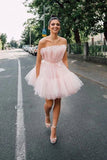 Pink Tulle Strapless Short Homecoming Dress, Princess School Party Dresses, SH578