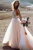 V- Neck Beaded A Line Beach Wedding Dress, Tulle Long Prom Dress, SW177 | wedding dresses near me | wedding dresses online | cheap lace wedding dresses | www.simidress.com