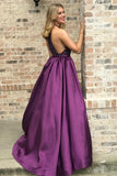 Purple Satin A-line High Neck Prom Dresses With Rhinestones, Party Dress, SP707 | cheap prom dresses | long prom dresses | party dresses | formal dresses long | www.simidress.com