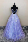 Purple Tulle A-line Long Prom Dresses, Evening Dresses With Lace Appliques, SP827 | evening gown | party dresses | long formal dresses | simidress.com