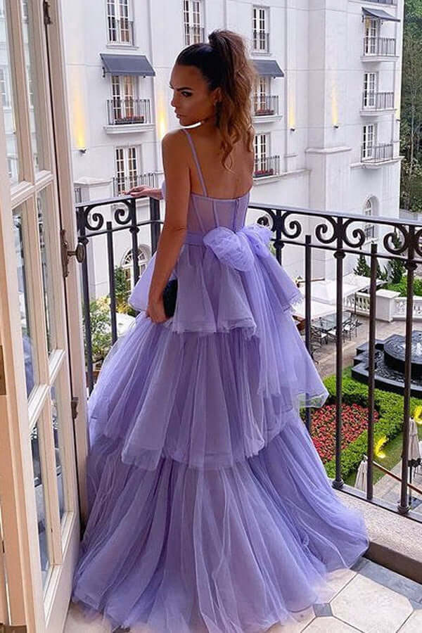 Purple Tulle A-line Spaghetti Straps Prom Dresses, Long Formal Dresses, SP799 | a line prom dress | tulle prom dresses | party dresses | www.simidress.com