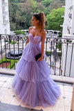 Purple Tulle A-line Spaghetti Straps Prom Dresses, Long Formal Dresses, SP799