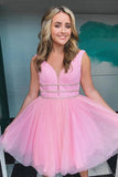 Purple Tulle A-line V-neck Beaded Homecoming Dresses, Graduation Dress, SH611 | pink homecoming dresses | homecoming dresses near me | school event dresses | simidress.com