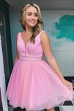 Purple Tulle A-line V-neck Beaded Homecoming Dresses, Graduation Dress, SH611 | cheap pink homecoming dress | sweet 16 dresses | pink short prom dresses | simidress.com