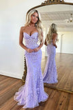 Purple Tulle Mermaid Sweetheart Neck Lace Appliques Long Prom Dress, SP897 | purple prom dresses | mermaid prom dresses | lace prom dress | simidress.com