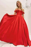 Red A-line Beaded Off-the-Shoulder Long Prom Dresses, Evening Dresses, SP905 | beaded prom dresses | long formal dresses | party dresses | simidress.com