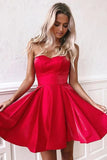  ​Red A-line Satin Sweetheart Neck Homecoming Dress, Short Prom Dresses, SH580 | simple homecoming dress | graduation dresses | short homecoming dresses | www.simidress.com