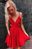Red A-line V-neck Spaghetti Straps Homecoming Dresses, Graduation Dress, SH601
