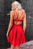 Red A-line V-neck Spaghetti Straps Homecoming Dresses, Graduation Dress, SH601 | a line homecoming dresses | school event dresses | short prom dresses | simidress.com