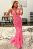 Red Lace Mermaid V-neck Floor Length Prom Dress, Long Formal Dresses, SP809 | mermaid prom dresses | pink prom dresses | lace prom dresses | www.simidress.com