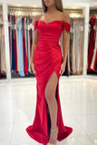 Red Mermaid Off Shoulder Sweetheart Long Prom Dresses, Evening Dress, SP895 | red prom dresses | mermaid prom dresses | satin prom dresses | simidress.com