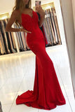 Red Mermaid V-neck Backless Prom Dresses With Lace, Formal Dresses, SP955 | red prom dresses | lace prom dress | simple prom dress | simidress.com