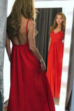 Red Satin A-line Spaghetti Straps Backless Prom Dresses, Evening Dress, SP703 | satin prom dresses online | evening gowns | party dresses | www.simidress.com