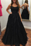 Red Tulle A-line Spaghetti Straps Lace Appliques Prom Dress, Evening Gown, SP764 | black prom dresses | cheap lace prom dresses | long formal dresses | www.simidress.com