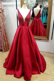 A Line Red V-Neck Quinceanera Dresses  Beading Backless Cheap  Long Prom Dress M219
