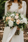 Romantic Vintage Lace Scoop Long Sleeves Wedding Dresses, Bridal Gowns, SW424 | long sleeves wedding dress | lace wedding dress | boho wedding dress | beach wedding dress | www.simidress.com