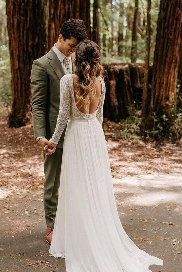 Vintage Lace Scoop Long Sleeves Wedding Dresses, SW424 | Simidress Vintage Lace Scoop Long Sleeves Wedding Dresses, SW424 | Simidress