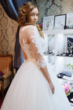 Romantic White Lace Half Sleeves Ball Gown Wedding Dresses, Bridal Gowns, SW463 | half sleeves wedding dresses | lace wedding dresses | tulle wedding dresses | www.simidress.com