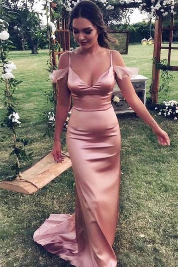 Rose Gold Satin Spaghetti Straps Bridesmaid Dresses BD121 Simidress