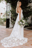 Rose Lace A-line Spaghetti Straps Sweetheart Beach Wedding Dresses, SW506 | a line wedding dresses | vintage wedding dress | lace wedding dresses | www.simidress.com