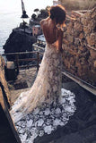 Rose Lace A-line Spaghetti Straps Sweetheart Beach Wedding Dresses, SW506 | ivory wedding dresses | bridal gowns | wedding dresses near me | www.simidress.com