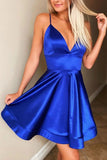 Royal Blue A-line V-neck Short Homecoming Dresses, Graduation Dresses, SH607 | blue homecoming dresses | school event dresses | short party dresses | simidress.com