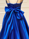 Royal Blue Satin A-line V-neck Spaghetti Straps Prom Dresses, Evening Gown, SP737 | evening dresses | evening gown | cheap blue prom dresses | party dresses | www.simidress.com