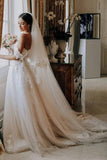 Rustic A-line Tulle Off-the-Shoulder Wedding Dresses With Lace Appliques, SW427