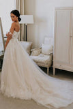 Rustic A-line Tulle Off-the-Shoulder Wedding Dresses With Lace Appliques, SW427 | a line wedding dresses | wedding dresses online | cheap lace wedding dress | www.simidress.com