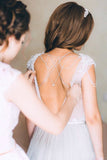Rustic Tulle A-line Cap Sleeves Boho Wedding Dress, Cheap Bridal Gown, SW489 | vintage wedding dresses | cheap lace wedding dress | tulel a line wedding dress | www.simidress.com