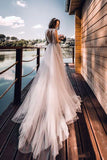 Rustic Tulle A-line Cap Sleeves Boho Wedding Dress, Cheap Bridal Gown, SW489 | tulle wedding dress | cheap wedding dresses | beaded wedding dress | www.simidress.com