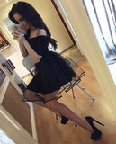 Black Off Shoulder Short Sleeve Homecoming Dress,Tulle Short Prom Dress, SH238