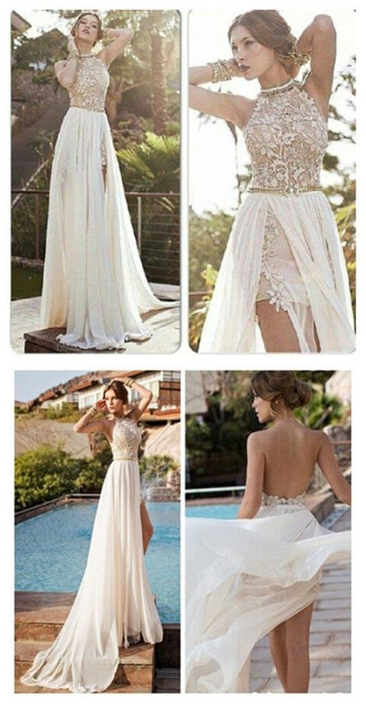 New Arrival Sexy Lace Backless High Neckline Halte Wedding Party Dress SD297