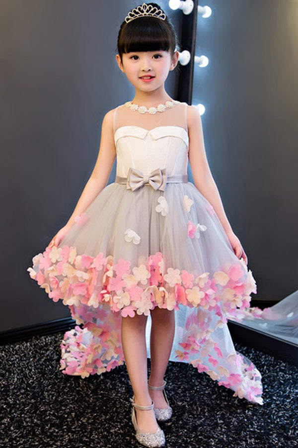 Pretty Pearl Neck High Low Lovely Ball Gown Flower Girl Dresses, Party Simidress Pretty Pearl Neck High Low Lovely Ball Gown Flower Girl Dresses, Party Simidress
